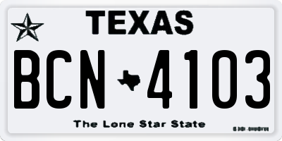TX license plate BCN4103