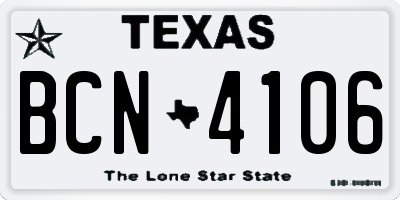 TX license plate BCN4106