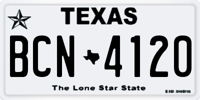 TX license plate BCN4120