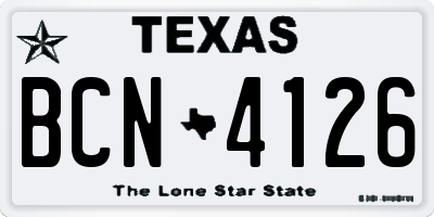 TX license plate BCN4126