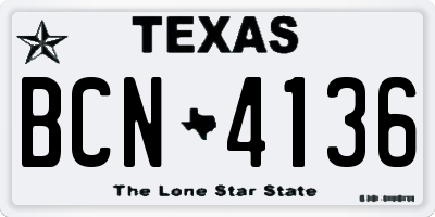 TX license plate BCN4136