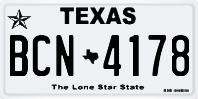 TX license plate BCN4178