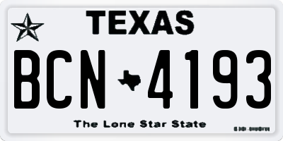 TX license plate BCN4193