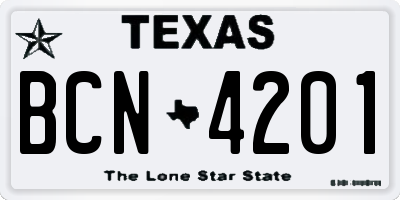 TX license plate BCN4201