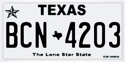 TX license plate BCN4203