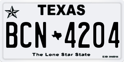 TX license plate BCN4204