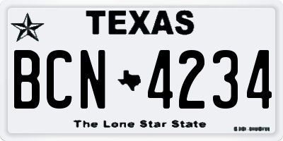 TX license plate BCN4234