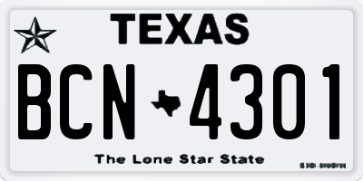 TX license plate BCN4301