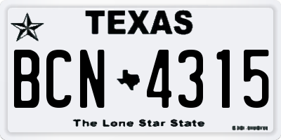 TX license plate BCN4315
