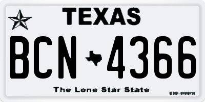 TX license plate BCN4366