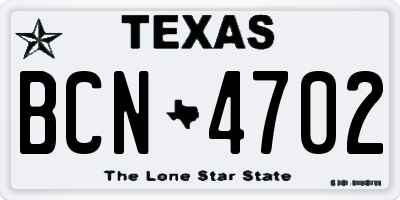 TX license plate BCN4702