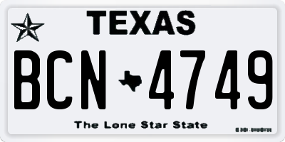 TX license plate BCN4749