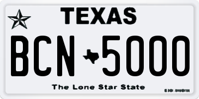 TX license plate BCN5000
