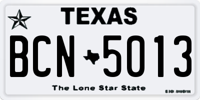 TX license plate BCN5013