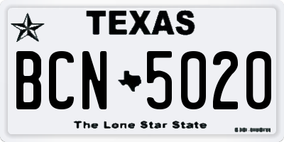 TX license plate BCN5020