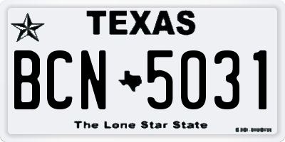 TX license plate BCN5031