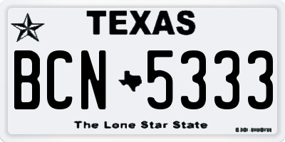 TX license plate BCN5333