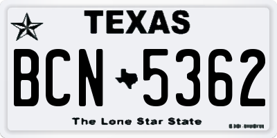 TX license plate BCN5362