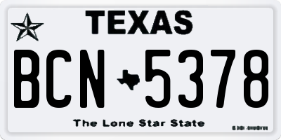 TX license plate BCN5378
