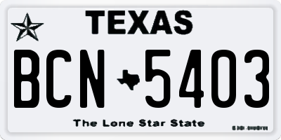 TX license plate BCN5403
