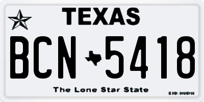 TX license plate BCN5418