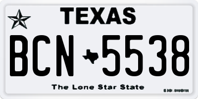 TX license plate BCN5538