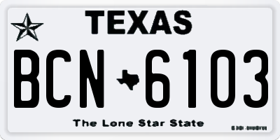 TX license plate BCN6103