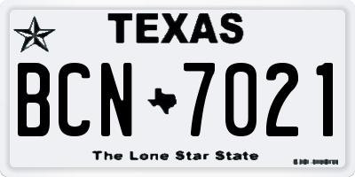 TX license plate BCN7021