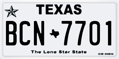TX license plate BCN7701