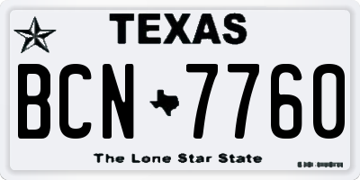 TX license plate BCN7760