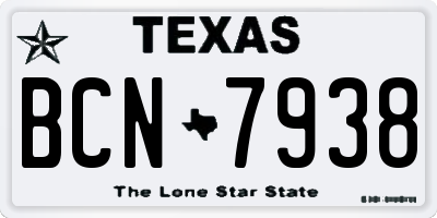 TX license plate BCN7938