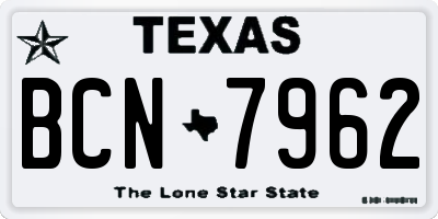 TX license plate BCN7962