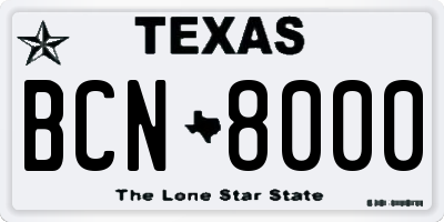 TX license plate BCN8000