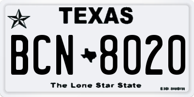 TX license plate BCN8020