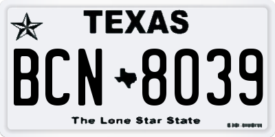 TX license plate BCN8039