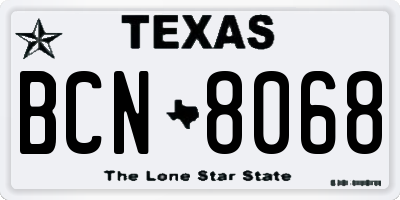 TX license plate BCN8068