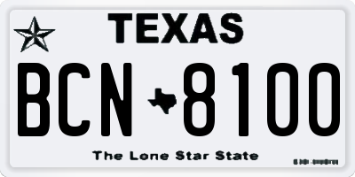 TX license plate BCN8100