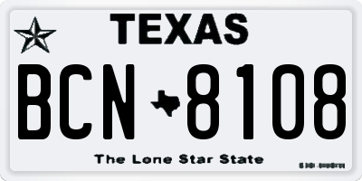 TX license plate BCN8108