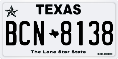 TX license plate BCN8138