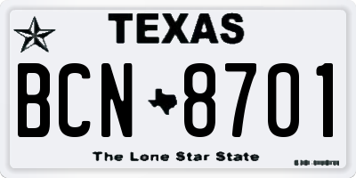 TX license plate BCN8701