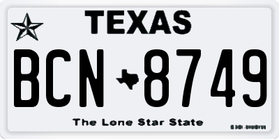 TX license plate BCN8749