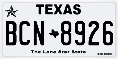 TX license plate BCN8926