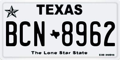 TX license plate BCN8962