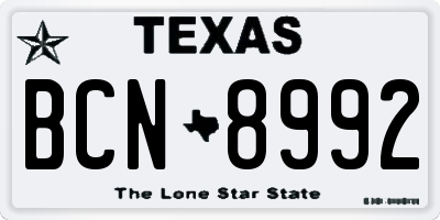TX license plate BCN8992