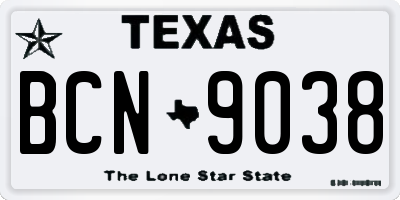 TX license plate BCN9038