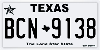 TX license plate BCN9138