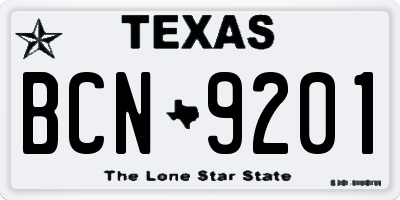 TX license plate BCN9201