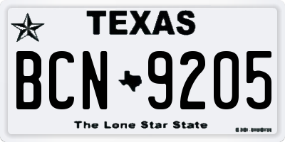 TX license plate BCN9205