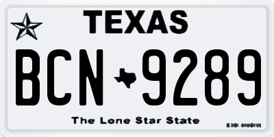 TX license plate BCN9289