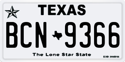 TX license plate BCN9366